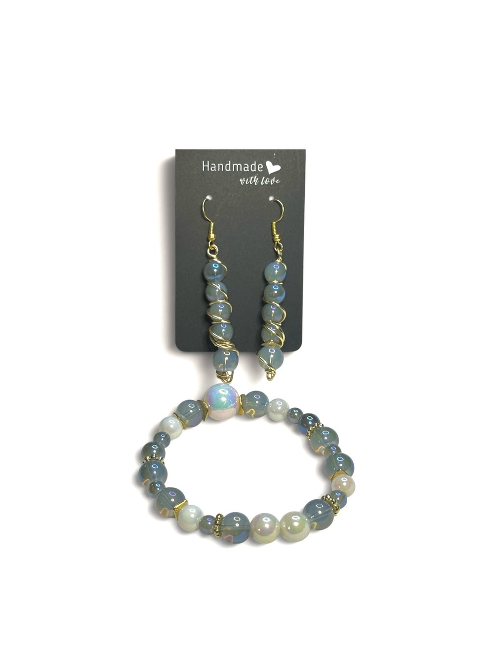 Handmade Iridescent Blue Bead Bracelet & Earring Set